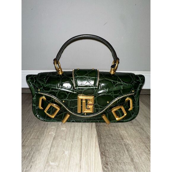 Balmain Blaze Smooth Calf Leather Medium Flap Clutch Crossbody Bag Green $2650 - Picture 4 of 16